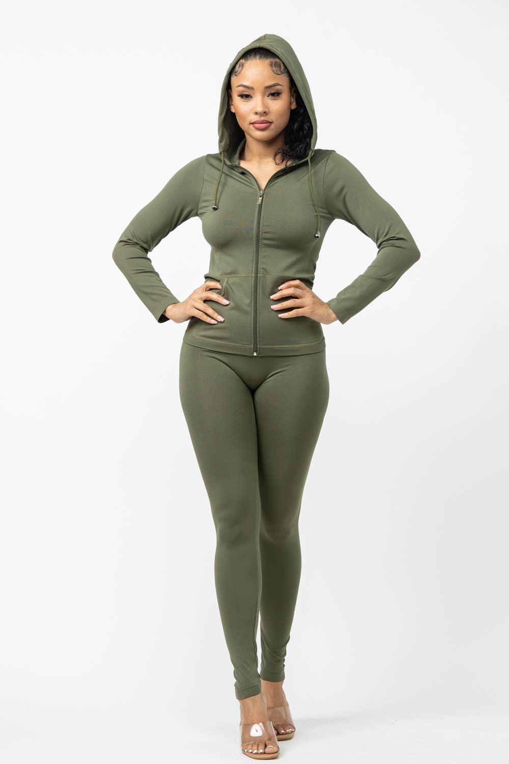 Seamless Zip Up Hoodie Jacket And Leggings Set