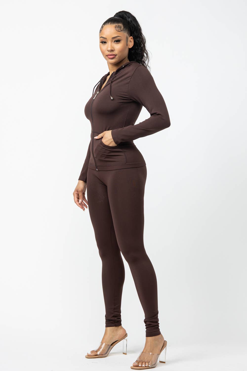 Seamless Zip Up Hoodie Jacket And Leggings Set