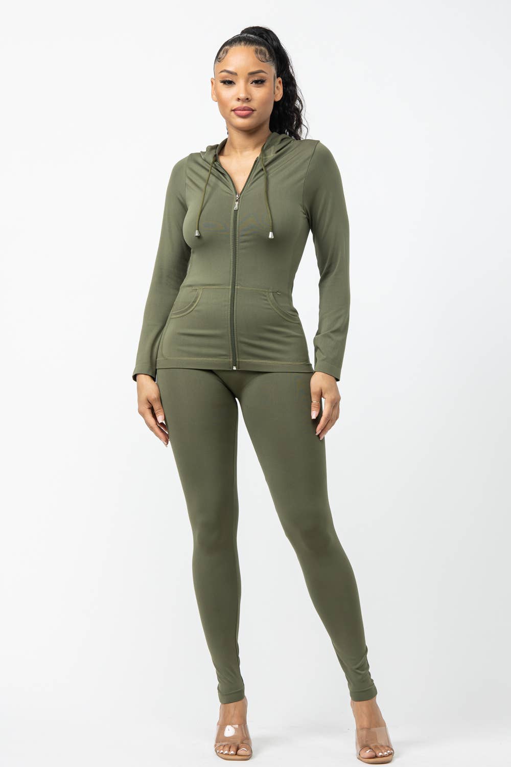 Seamless Zip Up Hoodie Jacket And Leggings Set