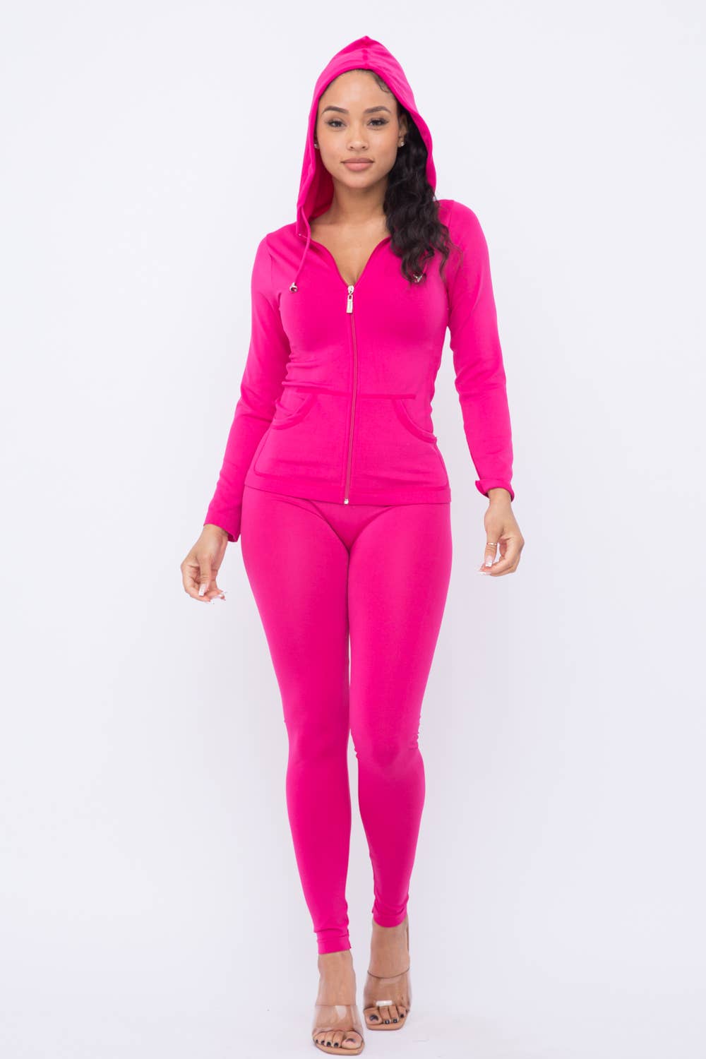 Seamless Zip Up Hoodie Jacket And Leggings Set