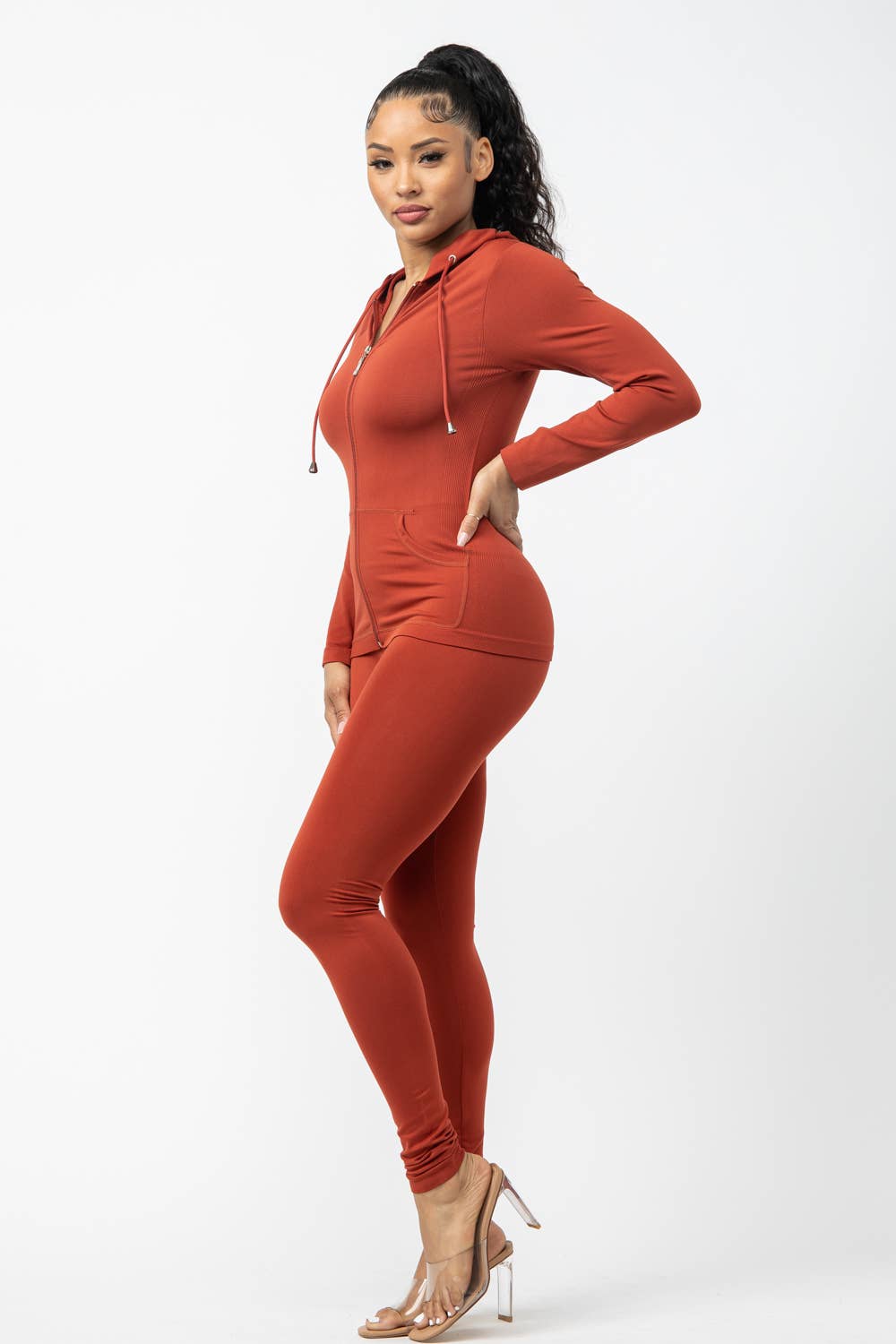 Seamless Zip Up Hoodie Jacket And Leggings Set