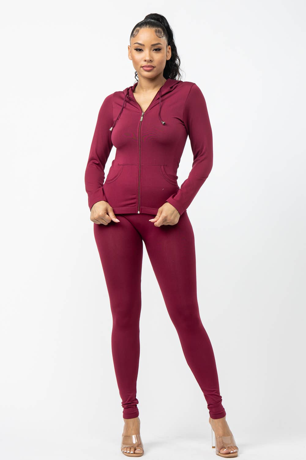 Seamless Zip Up Hoodie Jacket And Leggings Set