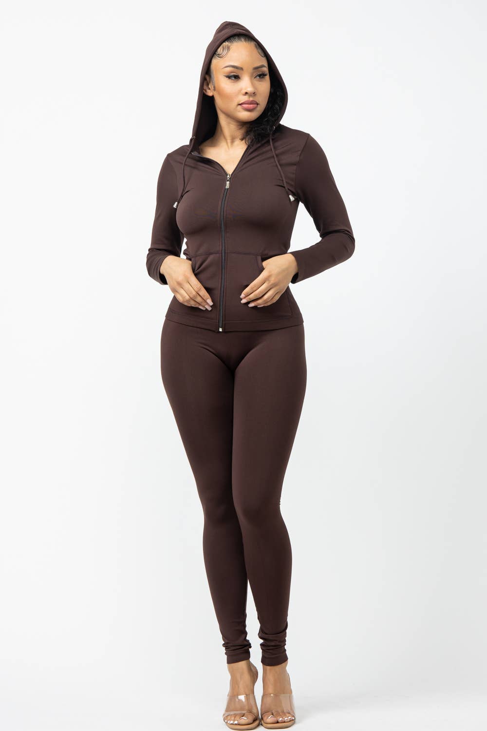 Seamless Zip Up Hoodie Jacket And Leggings Set