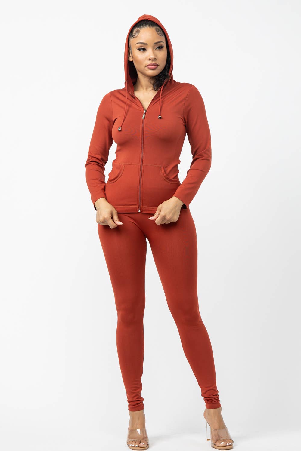 Seamless Zip Up Hoodie Jacket And Leggings Set
