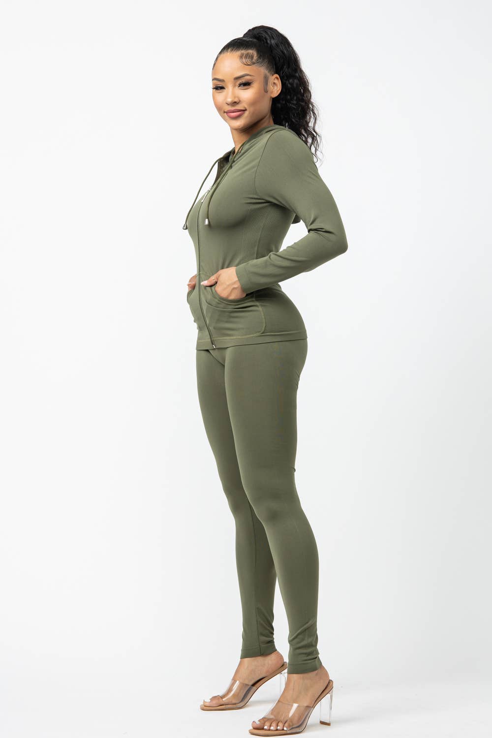 Seamless Zip Up Hoodie Jacket And Leggings Set