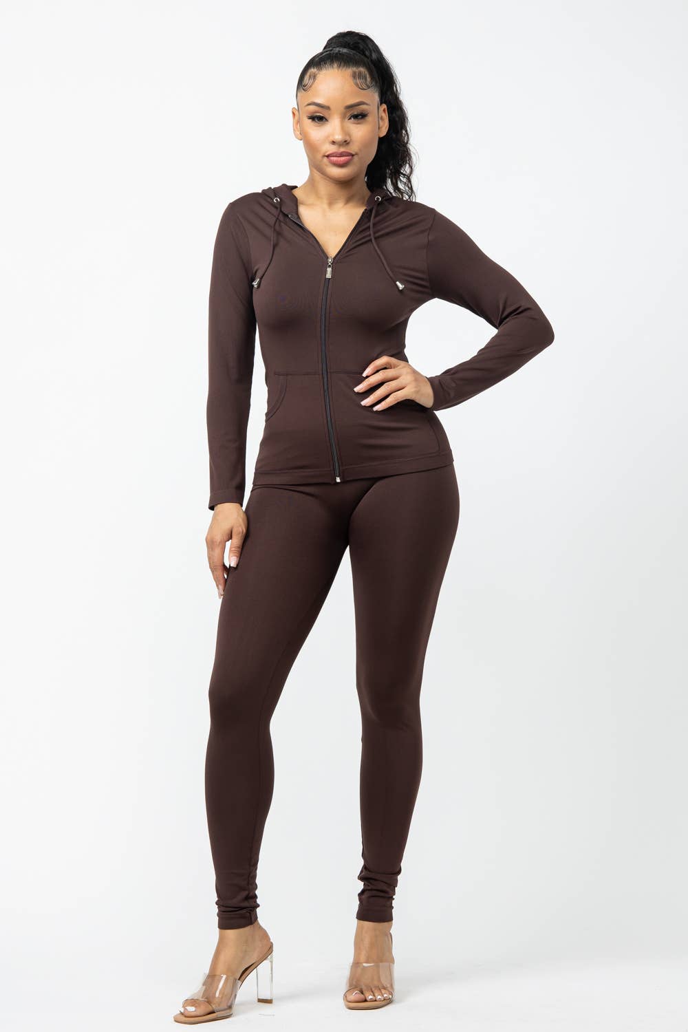 Seamless Zip Up Hoodie Jacket And Leggings Set