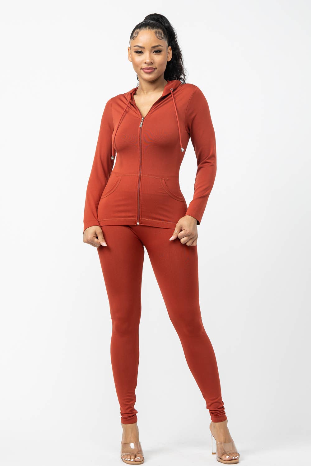 Seamless Zip Up Hoodie Jacket And Leggings Set